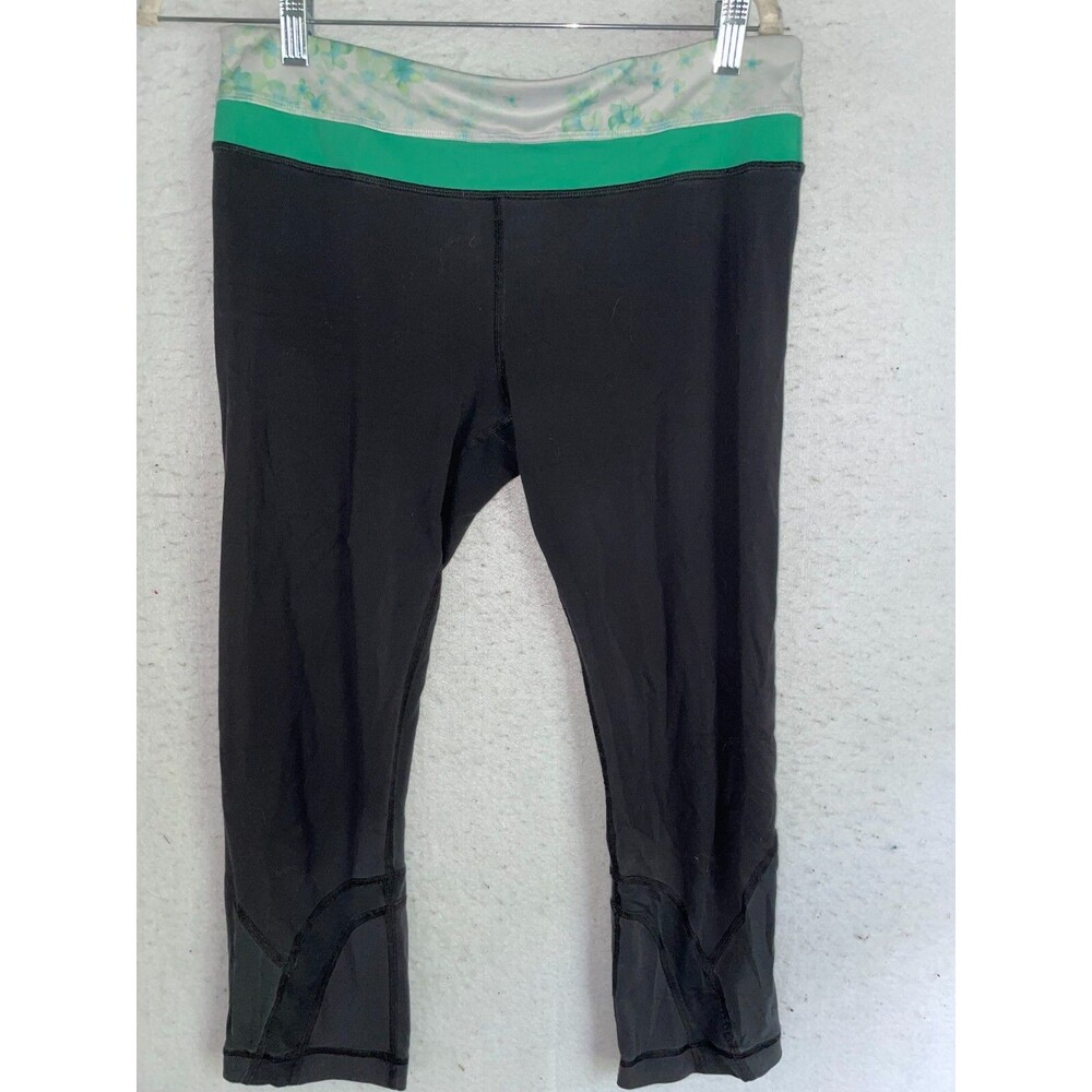 Lululemon leggings sz 10 women's Colorblock Floral Green black Zip Pockets